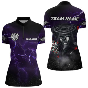 Personalized Thunder Lightning Funny Storm Custom Dart Shirts For Women, Cool Purple Dart Team Jersey TDM3496