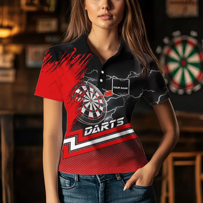 Red Black Dart Shirts With Pocket For Women Custom Lightning Dart Jerseys TDM3498