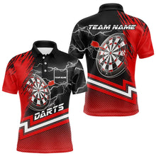 Load image into Gallery viewer, Red Black Dart Shirts With Pocket For Men Custom Lightning Dart Jerseys TDM3498
