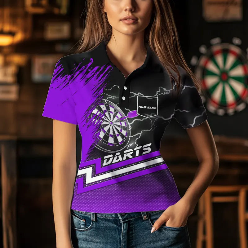 Purple Black Dart Shirts With Pocket For Women Custom Lightning Dart Jerseys TDM3499