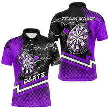 Load image into Gallery viewer, Black And Purple Darts Shirts For Men Custom Lightning Dart Polo &amp; Quarter Zip, Cool Dart Jerseys TDM3499