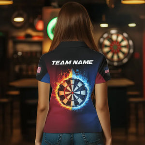 Blue And Red Dart Water Fire Women Dart Shirt With Pocket Custom Dart Jerseys TDM3500