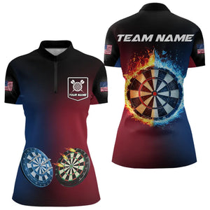 Blue And Red Dart Water Fire Women Dart Shirt With Pocket Custom Dart Jerseys TDM3500