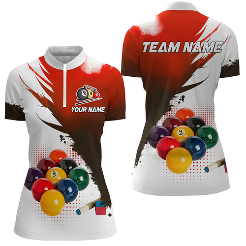 3D 9 Ball Pool Billiard Jerseys Women Quarter-Zip Shirts Custom Billiard Team Shirts |Red TDM1146