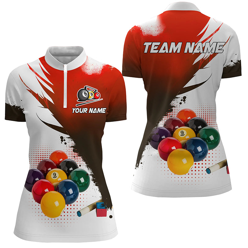 3D 9 Ball Pool Billiard Jerseys Women Quarter-Zip Shirts Custom Billiard Team Shirts |Red TDM1146