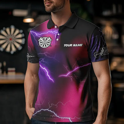 Personalized Pink Thunder Lightning Tornado Custom Funny Dart Shirts For Men, Cool Dart Team Jersey TDM3652