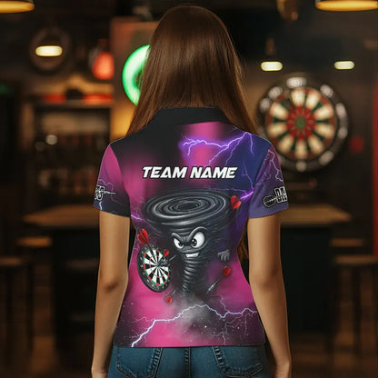 Personalized Pink Thunder Lightning Tornado Custom Funny Dart Shirts For Women, Cool Dart Team Jersey TDM3652