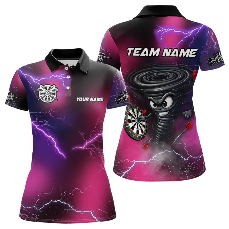 Personalized Pink Thunder Lightning Tornado Custom Funny Dart Shirts For Women, Cool Dart Team Jersey TDM3652