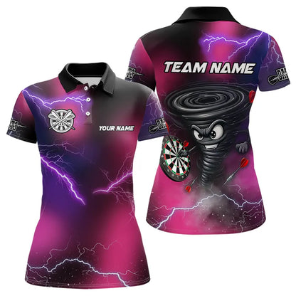 Personalized Pink Thunder Lightning Tornado Custom Funny Dart Shirts For Women, Cool Dart Team Jersey TDM3652