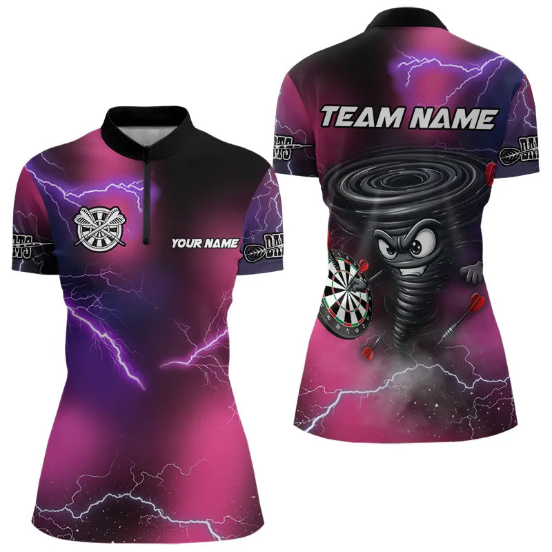 Personalized Pink Thunder Lightning Tornado Custom Funny Dart Shirts For Women, Cool Dart Team Jersey TDM3652