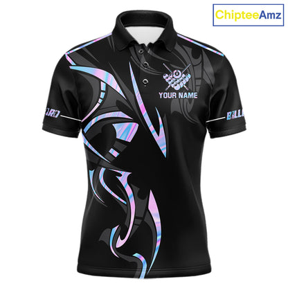 Custom Holographic 8 Ball Crown Billiard Shirts For Men, Pool Team Jersey Polo & 1/4 Zip |Black TDM6191