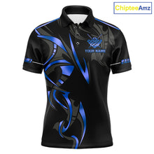 Load image into Gallery viewer, Custom Blue 8 Ball Pool Crown Billiard Shirts For Men, Billiard Team Jersey Polo &amp; 1/4 Zip |Black TDM6192