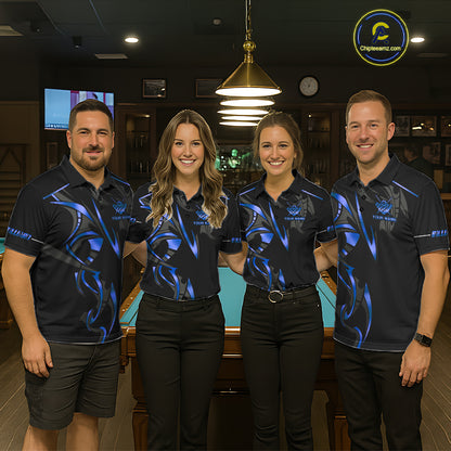 Custom Blue 8 Ball Pool Crown Billiard Shirts For Men, Billiard Team Jersey Polo & 1/4 Zip |Black TDM6192