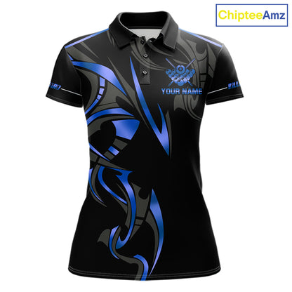 Custom Blue 8 Ball Pool Crown Billiard Shirts For Women, Billiard Team Jersey Polo & 1/4 Zip |Black TDM6192