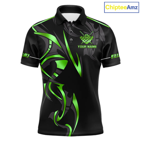 Custom Green 8 Ball Pool Crown Billiard Shirts For Men, Billiard Team Jersey Polo & 1/4 Zip |Black TDM6194