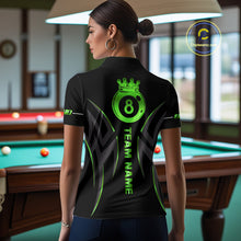 Load image into Gallery viewer, Custom Green 8 Ball Pool Crown Billiard Shirts For Women, Billiard Team Jersey Polo &amp; 1/4 Zip |Black TDM6194