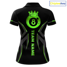 Load image into Gallery viewer, Custom Green 8 Ball Pool Crown Billiard Shirts For Women, Billiard Team Jersey Polo &amp; 1/4 Zip |Black TDM6194