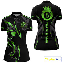 Load image into Gallery viewer, Custom Green 8 Ball Pool Crown Billiard Shirts For Women, Billiard Team Jersey Polo &amp; 1/4 Zip |Black TDM6194