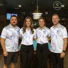 Load image into Gallery viewer, Custom Holographic 8 Ball Crown Billiard Shirts For Women, Pool Team Jersey Polo &amp; 1/4 Zip |White TDM6195
