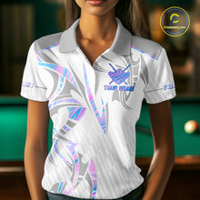 Load image into Gallery viewer, Custom Holographic 8 Ball Crown Billiard Shirts For Women, Pool Team Jersey Polo &amp; 1/4 Zip |White TDM6195