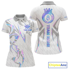 Load image into Gallery viewer, Custom Holographic 8 Ball Crown Billiard Shirts For Women, Pool Team Jersey Polo &amp; 1/4 Zip |White TDM6195