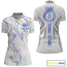 Load image into Gallery viewer, Custom Holographic 8 Ball Crown Billiard Shirts For Women, Pool Team Jersey Polo &amp; 1/4 Zip |White TDM6195
