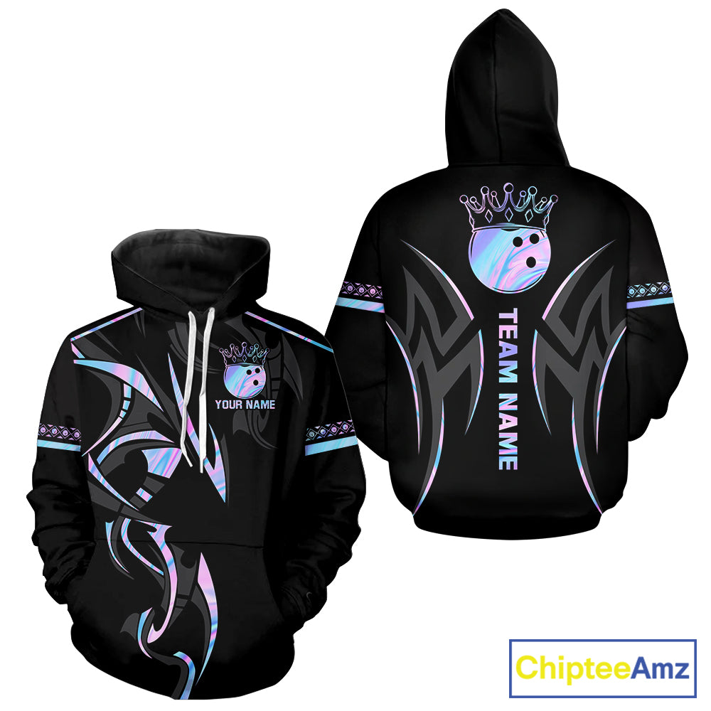 Custom Holographic Bowling Ball Crown Bowling Hoodie Shirt For Men And Women, Bowling Team Jersey TDM6196