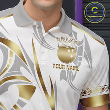 Load image into Gallery viewer, Custom Gold Bowling Ball Crown Bowling Shirt For Men, Bowling Team Jersey Polo &amp; 1/4 Zip |White TDM6197