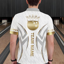 Load image into Gallery viewer, Custom Gold Bowling Ball Crown Bowling Shirt For Men, Bowling Team Jersey Polo &amp; 1/4 Zip |White TDM6197