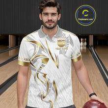 Load image into Gallery viewer, Custom Gold Bowling Ball Crown Bowling Shirt For Men, Bowling Team Jersey Polo &amp; 1/4 Zip |White TDM6197