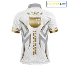 Load image into Gallery viewer, Custom Gold Bowling Ball Crown Bowling Shirt For Men, Bowling Team Jersey Polo &amp; 1/4 Zip |White TDM6197
