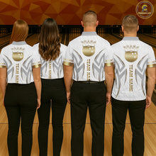 Load image into Gallery viewer, Custom Gold Bowling Ball Crown Bowling Shirt For Men, Bowling Team Jersey Polo &amp; 1/4 Zip |White TDM6197