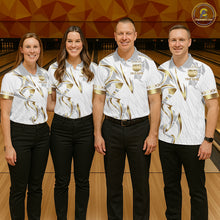 Load image into Gallery viewer, Custom Gold Bowling Ball Crown Bowling Shirt For Men, Bowling Team Jersey Polo &amp; 1/4 Zip |White TDM6197