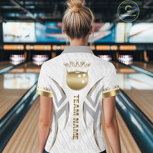 Load image into Gallery viewer, Custom Gold Bowling Ball Crown Bowling Shirt For Women, Bowling Team Jersey Polo &amp; 1/4 Zip |White TDM6197
