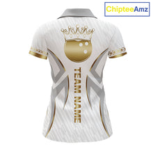 Load image into Gallery viewer, Custom Gold Bowling Ball Crown Bowling Shirt For Women, Bowling Team Jersey Polo &amp; 1/4 Zip |White TDM6197