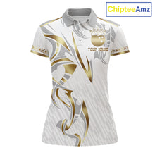 Load image into Gallery viewer, Custom Gold Bowling Ball Crown Bowling Shirt For Women, Bowling Team Jersey Polo &amp; 1/4 Zip |White TDM6197