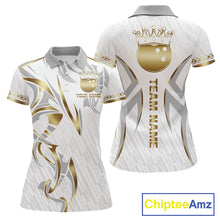 Load image into Gallery viewer, Custom Gold Bowling Ball Crown Bowling Shirt For Women, Bowling Team Jersey Polo &amp; 1/4 Zip |White TDM6197