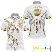 Load image into Gallery viewer, Custom Gold Bowling Ball Crown Bowling Shirt For Men, Bowling Team Jersey Polo &amp; 1/4 Zip |White TDM6197