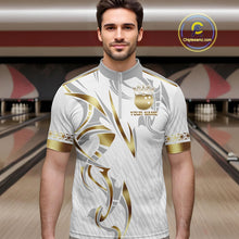 Load image into Gallery viewer, Custom Gold Bowling Ball Crown Bowling Shirt For Men, Bowling Team Jersey Polo &amp; 1/4 Zip |White TDM6197