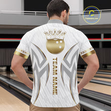 Load image into Gallery viewer, Custom Gold Bowling Ball Crown Bowling Shirt For Men, Bowling Team Jersey Polo &amp; 1/4 Zip |White TDM6197
