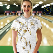 Load image into Gallery viewer, Custom Gold Bowling Ball Crown Bowling Shirt For Women, Bowling Team Jersey Polo &amp; 1/4 Zip |White TDM6197