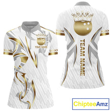 Load image into Gallery viewer, Custom Gold Bowling Ball Crown Bowling Shirt For Women, Bowling Team Jersey Polo &amp; 1/4 Zip |White TDM6197