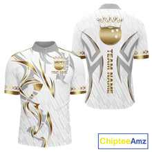 Load image into Gallery viewer, Custom Gold Bowling Ball Crown Bowling Shirt For Men, Bowling Team Jersey Polo &amp; 1/4 Zip |White TDM6197
