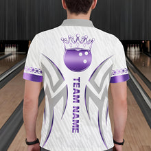 Load image into Gallery viewer, Custom Purple Bowling Ball Crown Bowling Shirt For Men, Bowling Team Jersey Polo &amp; 1/4 Zip |White TDM6199