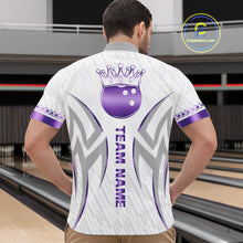 Load image into Gallery viewer, Custom Purple Bowling Ball Crown Bowling Shirt For Men, Bowling Team Jersey Polo &amp; 1/4 Zip |White TDM6199