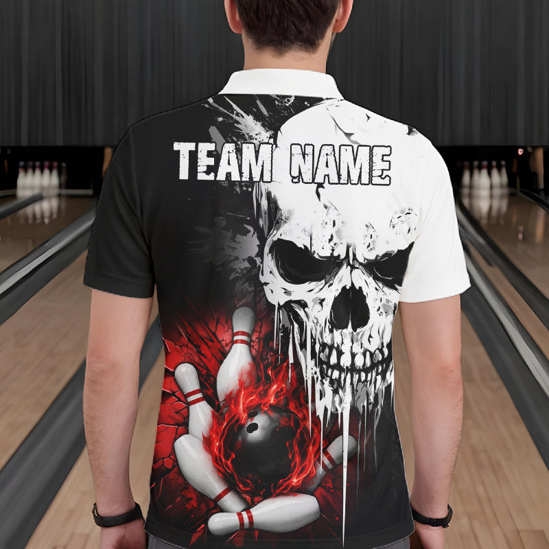 Personalized Red Grunge Skull Bowling Shirt For Men, Bowling League Team Jersey Polo & 1/4 Zip TDM6418