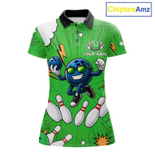 Load image into Gallery viewer, Green Funny Bowling Ball Jersey For Women Custom Bowling Team Shirt, Bowling Uniform Polo &amp; 1/4 Zip TDM6422