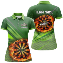 Load image into Gallery viewer, Personalized Green Dartboard Fire Flame 3D All Over Print Darts Shirts For Women, Darts Jersey Attire TDM1920