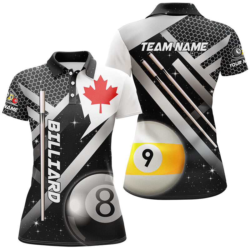 Canada Leaf Black Jerseys Custom Billiard 8 & 9 Ball Pool Shirts For Women Patriotic Billiard Jerseys TDM2362