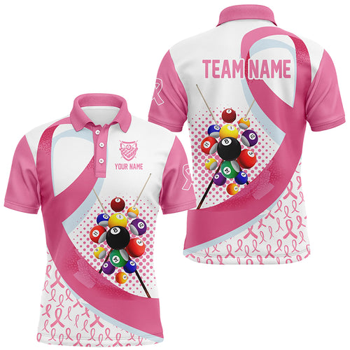 Personalized Breast Cancer Pink Ribbon Billiard Jersey For Men, Perfect Billiard Balls Shirts Gift TDM2363